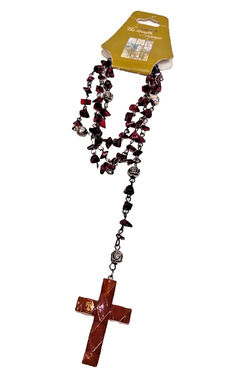 VTG Garnet Red Celluloid Catholic Rosary Beaded Prayer Necklace w Cross